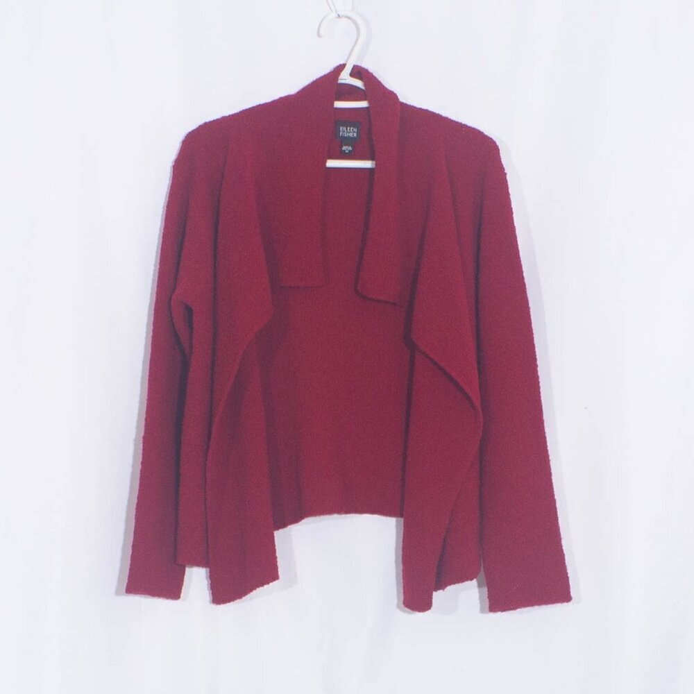 EILEEN FISHER Red Wool Blend Open Cardigan Size M